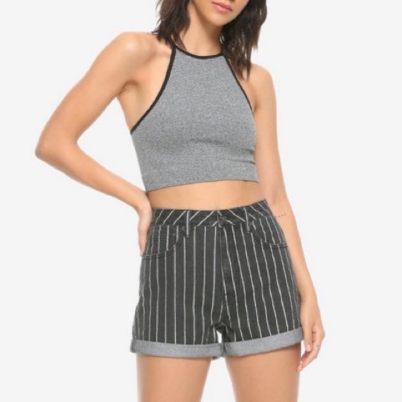 Hot topic Denim Washed Black & White Stripe Mom Shorts sz 11 - Picture 1 of 5